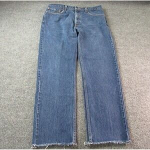 Vintage Levi Strauss 505 Jeans Mens 34x32 Red Batwing Blue Denim Cut Off Hem